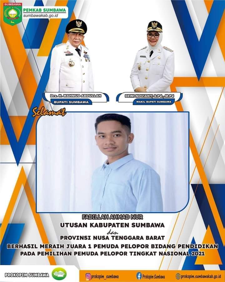 PEMUDA PELOPOR TINGKAT  NASIONAL JUARA I BIDANG PENDIDIKAN DARI KABUPATEN SUMBAWA