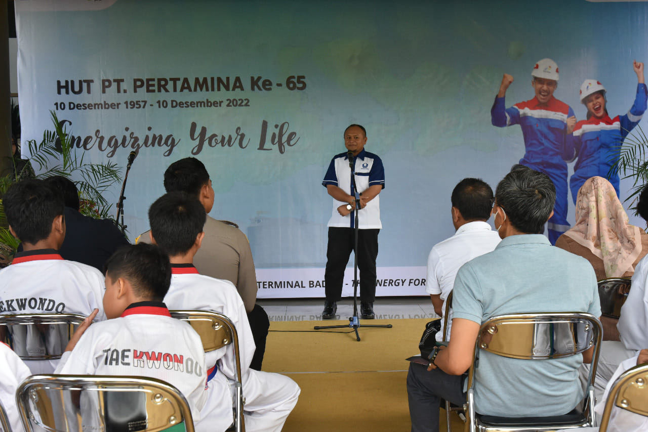 HUT PERTAMINA KE-65 YANG DIRANGKAIKAN DENGAN PENYAMBUTAN ATLET TAEKWONDO SUMBAWA YANG TELAH MENGUKIR PRESTASI GEMILANG PADA KEJUARAAN NASIONAL.